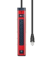 OSKOS 6-Outlet Workshop Surge Protector with 4-Foot Extension Cord, Two USB 2.4A Ports (1A1C), 50...