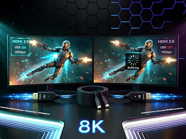 8k fiber optic hdmi cable 48gbps 120hz hdr long distance in wall rated