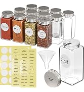 Simple Houseware Spice Jars 6 Ounce Square Glass Bottles with Shaker Lids, Funnel and Labels for ...