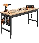 CAMMOO 60" Adjustable Heavy Duty Workbench, 2000 LBS Load Capacity Rubber Wood Work Table with Pe...