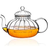 PARACITY Glass Teapot Stovetop 27 OZ with Vertical Stripes, Borosilicate Clear Tea Kettle with Re...