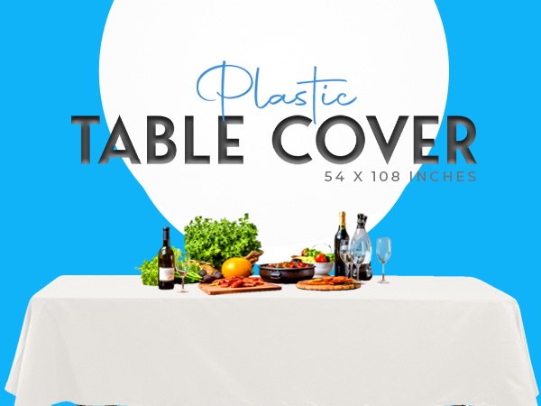 white tablecloth, table cover, plastic table cloth disposable