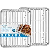 Herogo Stainless Steel Baking Sheet with Wire Rack Set(2 Pans + 2 Racks), 12.5×10×1 Inch Rectangl...