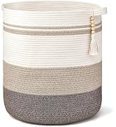 Mkono Laundry Basket 80L Woven Storage Baskets Decorative Blanket Basket with Wooden Bead Decorat...