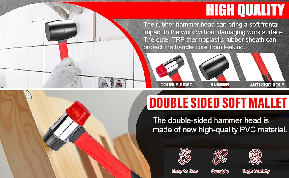 2pc hammer sets 16oz rubber mallet 40mm soft mallet