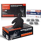 ANBOSON 5 Mil Black Nitrile Gloves Disposable with 5 Travel Packs - Grease Resistant for BBQ, Gri...