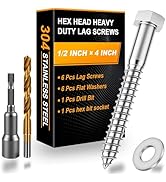 Xpokcai 6 Sets 1/2" x 4" Hex Head Lag Screws for Wood, Hex Head Lag Bolts,304 Stainless Steel 18-...