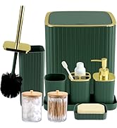 Cedarshin Bathroom Accessories Set Green and Gold 9PCS | Bathroom Decor with Trash Can,Toilet Bru...