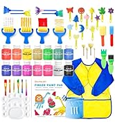 Shuttle Art Washable Kids Paint Set - 53 Pack with 14 Colors (60ml), Brushes, Finger Paint Pad, S...