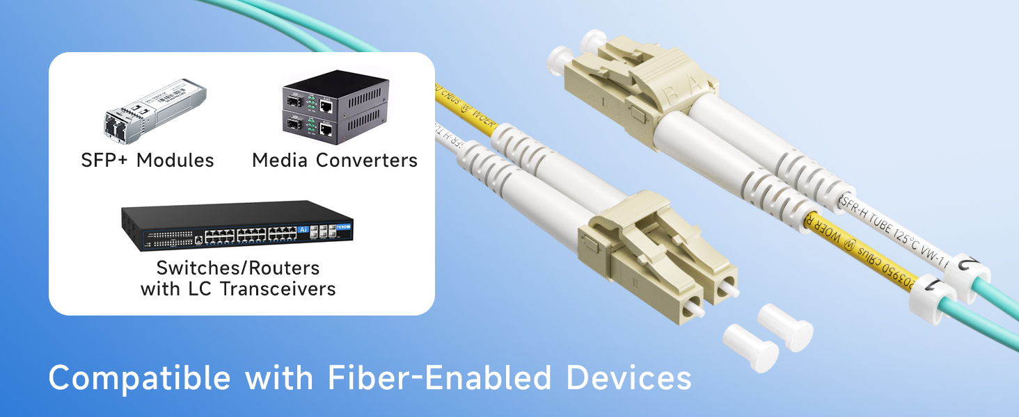 Plenum-rated OM3 LC to LC multimode fiber cable for high-speed 10G networks