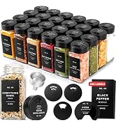 EDELHAUS Glass Spice Jars with Label and Black Rotating Lids (24 x 4oz) Spice Containers with 240...
