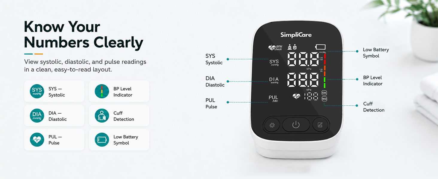 SimpliCare AES-U382 upper arm blood pressure monitor with XL cuff for home use
