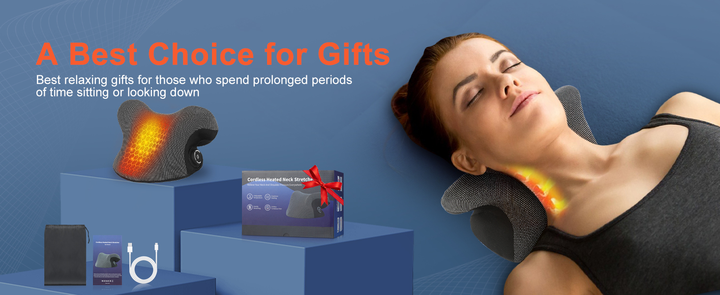 Heated Neck Stretcher for Neck Pain Relief,2000mAh Rechargeable Cervical Traction Device