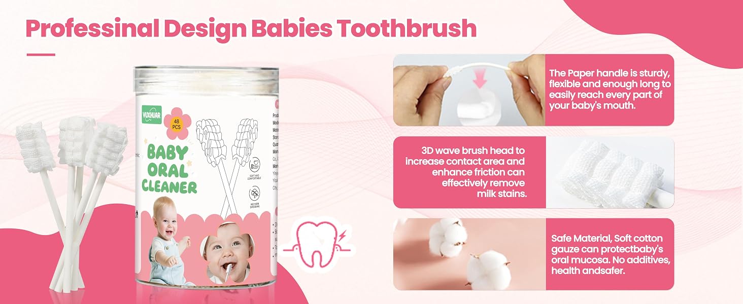 VUXHUAR Baby Tongue Cleaner 96-Count, Newborn Oral Care Gauze Swabs – Soft Disposable Mouth Wipes