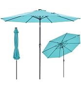 NEWBULIG 10ft Solar Patio Umbrella with 32 LED Lights, Table Market Umbrella with Tilt Adjustment...