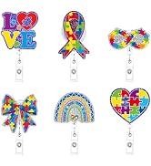 Cosmisun Autism Awareness Badge Reel - 6Pcs Rainbow Puzzle Badge Holder Retractable with Alligato...