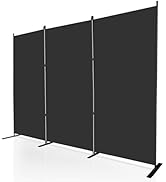 MAYOLIAH 3-Panel Black Room Divider 6ft Tall Folding Privacy Screen w/Flat Base Portable Office P...