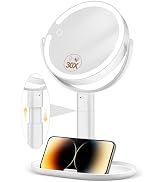 MOMOKUBA Makeup Mirror with Lights, 30X Magnifying & Height Adjustable, Lighted Magnifying Mirror...