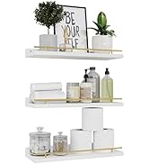 WOPITUES Floating Shelves with Gold Metal Guardrail, Shelves for Wall Decor Set of 3, Wall Shelve...