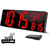 XREXS Large Digital Wall Clock WiFi Sync, 16.5 in Large Display Wall Clock with Temperature/Date/...