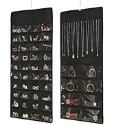 Bioudell Hanging Jewelry Organizer, 48 Pocket Double-Sided Earrings & Necklace Storage Bag, Black...