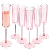 Ciaell 24 Pack Pink Plastic Champagne Flutes - 6 Oz Flower Wavy Champagne Glasses - Heavy Duty Vi...