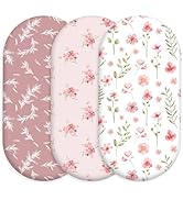 Civarua Kids Floral Bassinet Sheets Girl 3 Pack, Breathable Cozy Fitted Mattress Sheet, Elastic T...