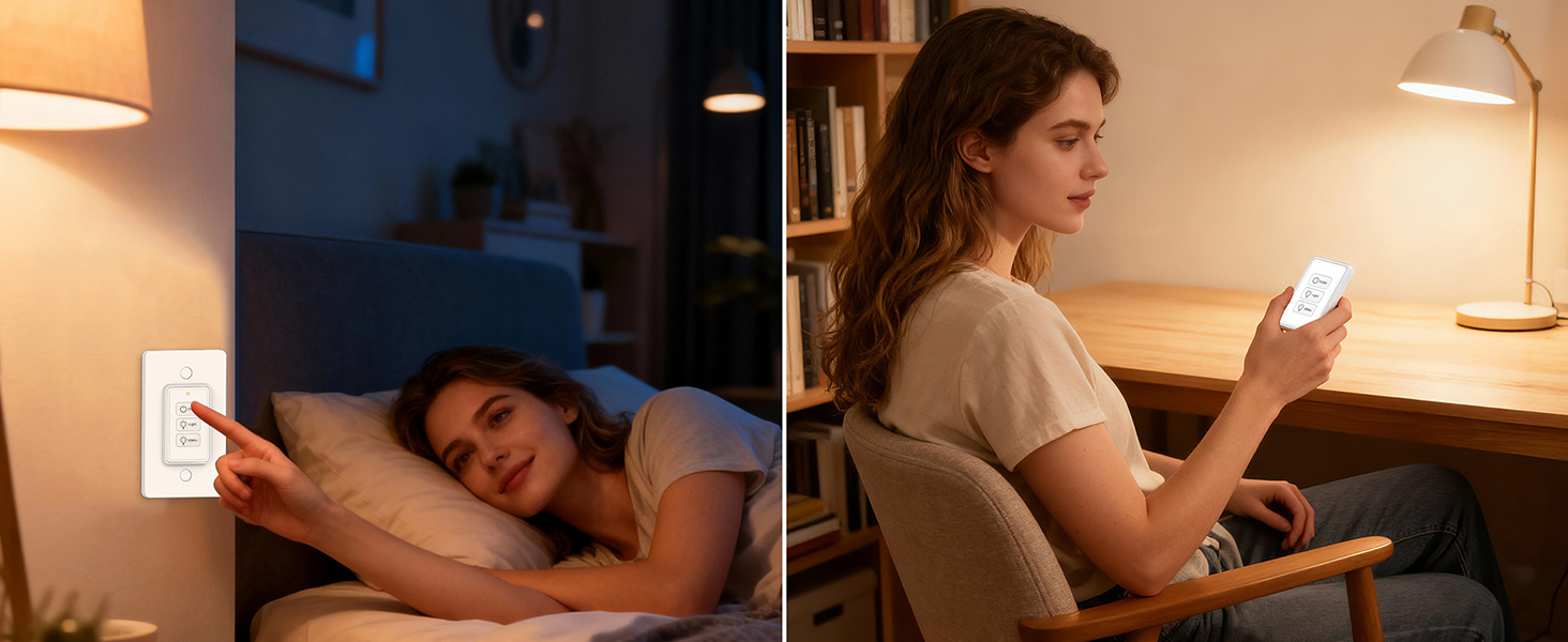 Remote Control & Warm Night Light for Hard-to-Reach Plugs