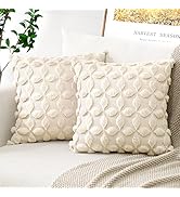 OTOSTAR Set of 2 Soft Plush Short Wool Velvet Decorative Throw Pillow Covers with 3D Flower Patte...