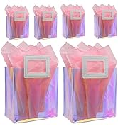 Caleihd 6PCS Holographic Clear Gift Bags with Tissue Paper, 7.9 * 7.1 * 3.9 inch Gift Bags with H...