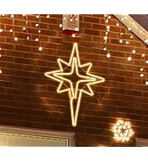 LAMPHOME [Large 25"x16" 360 LED Bethlehem Star Neon Motif Super-Bright Warm White LEDs Outdoor Ch...