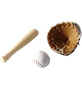 3Pcs/Set Khaki Dollhouse Baseball, 1/12 Scale Miniature Accessories, Wood Miniature Baseball Glov...