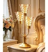 TECHYAP Mid Century Modern Gold Glass Table Lamp Dimmable Nightstand Lamp | Vintage Desk Lamp wit...