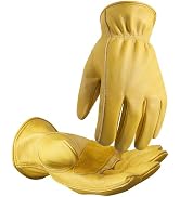 DULFINE Cowhide Leather Gardening Work Gloves for Men 1/3/12 Pairs | Reinforced Durable Gloves, P...