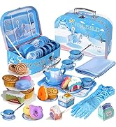 PRE-WORLD Tea Party Set for Little Girls, 46Pcs Princess Tea Time Toy Including Dessert,Cookies,D...
