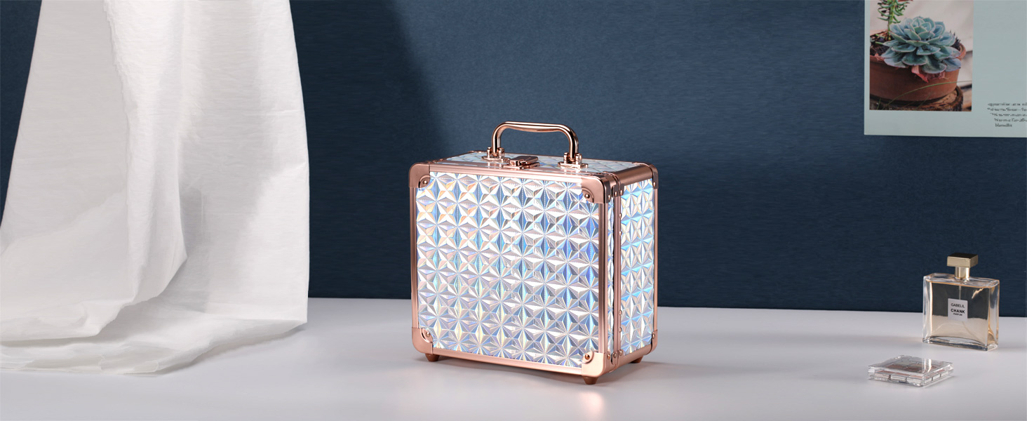 Makeup Box with Lighted Mirror, Travel Train Case Cosmetic Organizer Makeup Suitcase led mirror