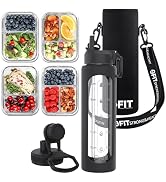 FIT Strong & Healthy 2 & 3 Compartment Glass Meal Prep Containers (4 Pack, 32 oz) and 32 oz Glass...