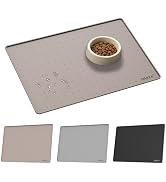 YINEYA Silicone Dog & Cat Food Mat Waterproof 18" x 12", Raised Edge Dog Bowl Mat for Food and Wa...