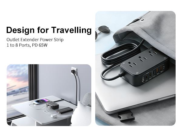 65W USB Power strip with USB-A/ USB-C/AC outlet ports