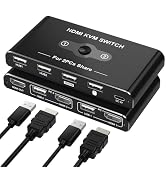 KVM Switch for 1 Monitor 2 Computers, 4K@60Hz HDMI KVM Switcher, HDMI USB Hub Switches for PC/Mac...