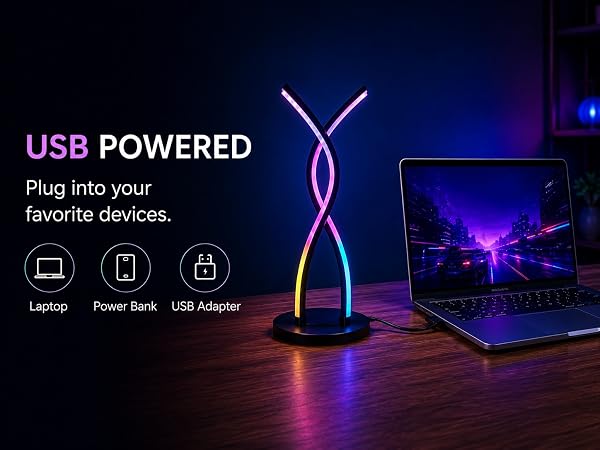 USB-powered RGB table lamp, no complicated wiring, just plug and play.