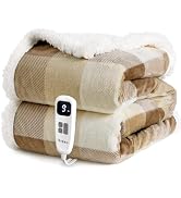 blunique Heated Blanket Electric Throw-50''x60''Ultra Soft Cozy Plaid Flannel Fast Heating Electr...