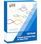 QYH Printable Vinyl Sticker Paper, 120 Sheets Glossy Waterproof Vinyl for Inkjet & Laser Printers...