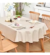 Wolkemer Farmhouse Faux Linen Oval Tablecloth 60 x 84 Inch - Water Resistant Table Cloth Washable...