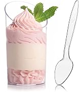 Zezzxu 50 Pack Mini Dessert Cups with Spoons, 2.2 oz Plastic Small Dessert Shotter Cups Slanted A...