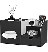 Leather Nightstand Organizer with Tissue Holder,Square Tissue Box Cover with Organizer, Decorativ...