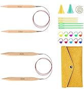 Yarniss Large Circular Knitting Needles 15mm & 20mm, Beech Wood Knitting Needles with Cable 32” f...