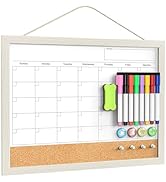 Calendar Whiteboard for Wall, TANKEE 17x13 Inches Whiteboard Calendar Cork Board Combo, Small Mag...