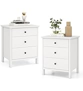 Giantex Nightstand with 3 Drawers Set of 2, Wooden Side End Table with Solid Wood Legs, Retro 3-D...
