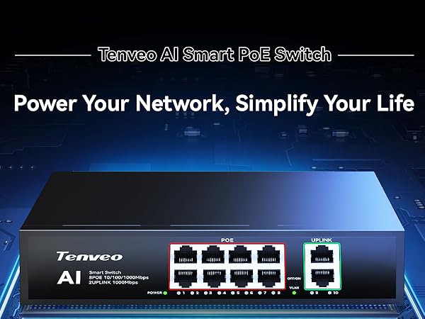 Tenveo PoE8 - 8 Port Full Gigabit PoE Switch